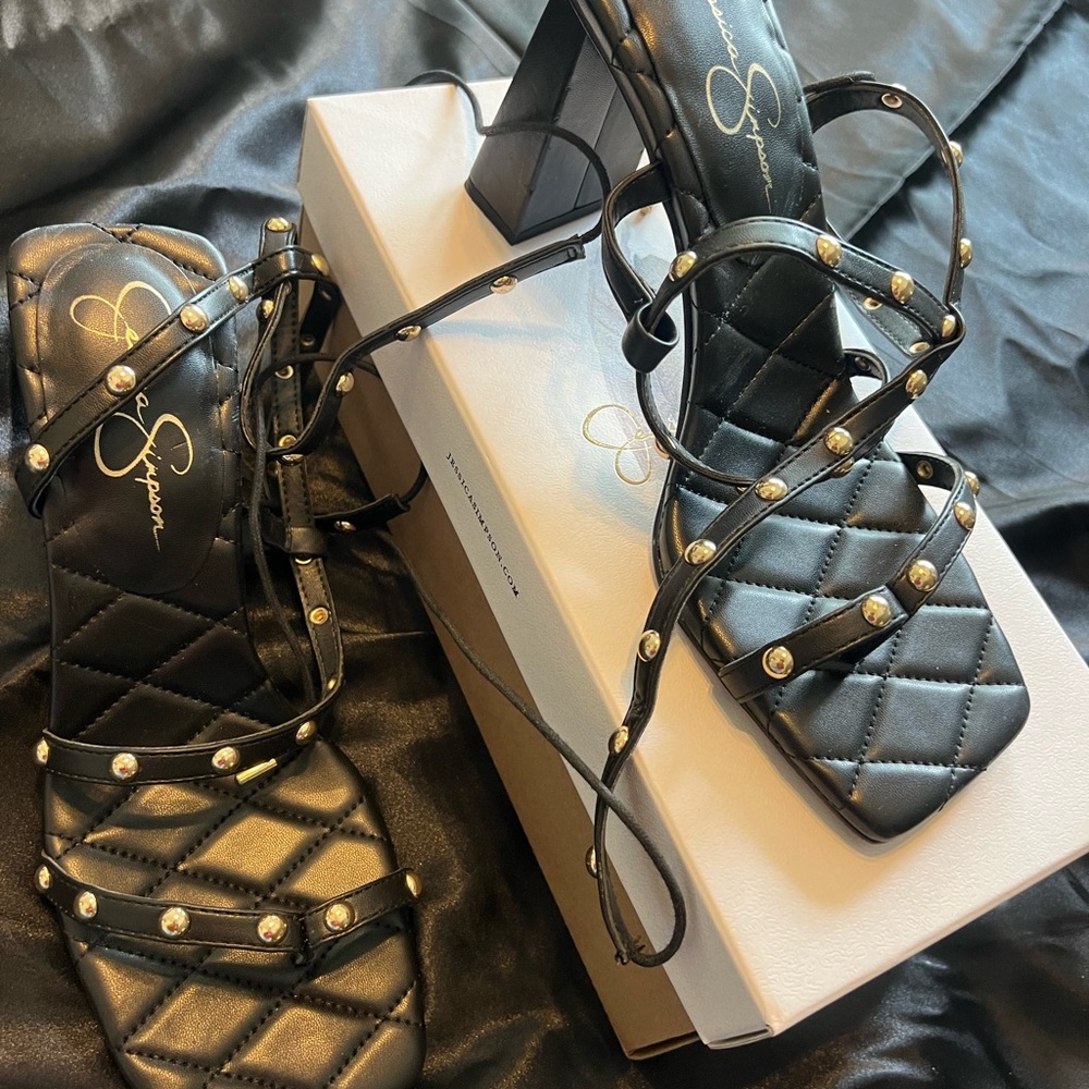 Jessica Simpson Black Quilted Heels with Studded Design